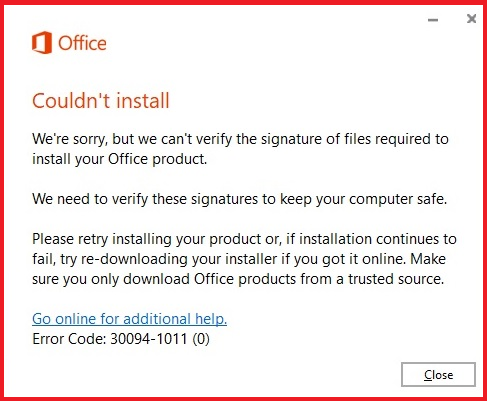 Can't Verify The Signature” Install Error In Office 365/2021/2019